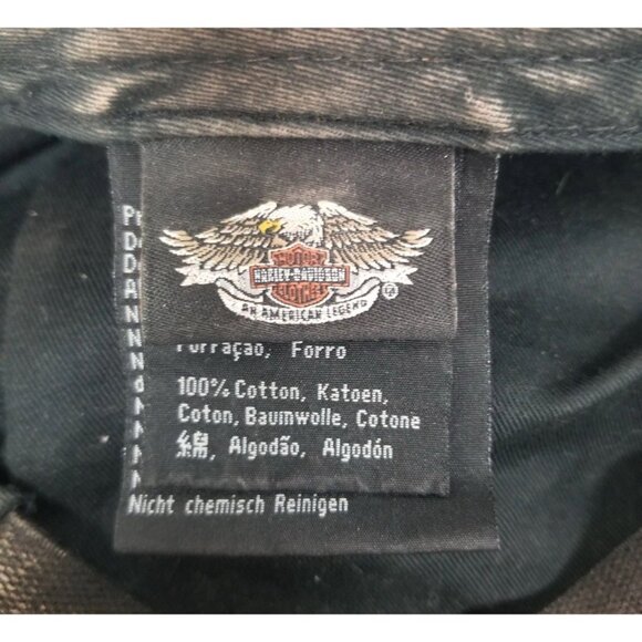 Harley-Davidson Black Debossed Willie G Skull Leather Cap Sz Small Bedazzled - Picture 8 of 11